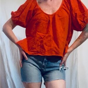 Antonym Tomato Red Puff Sleeve Blouse